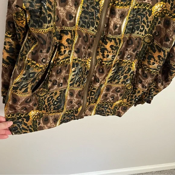 Stunt collections vintage leopard animal print silk bomber jacket small - Picture 7 of 8